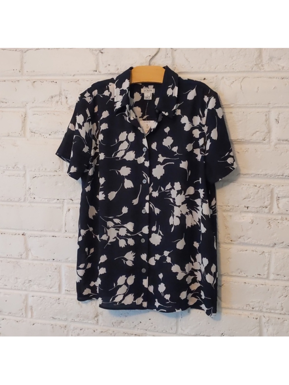 J. Crew Black and White Floral Button-Up  Semi-sheer Top